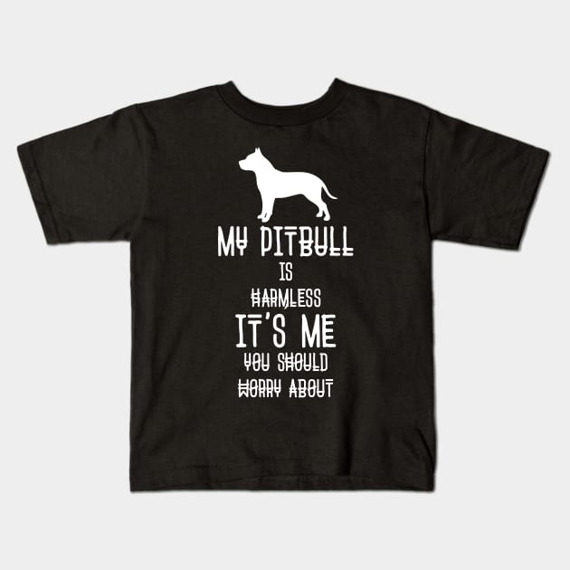 My Pit bull Is Harmless It's Me You Should Worry About Funny Dog Lover Kids T-Shirt by BadDesignCo